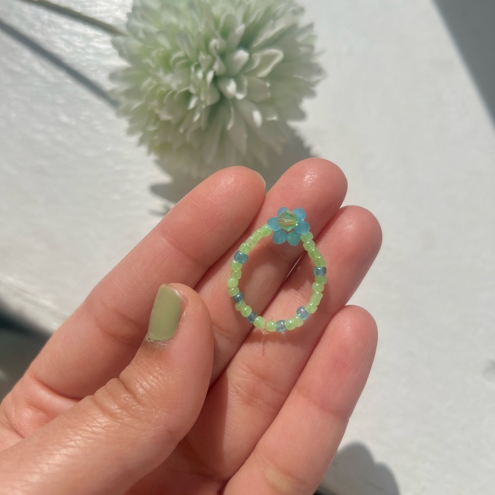 Vibrant Beaded Ring With Floral Detail | Handmade Ring